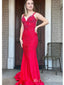 Elegant Red Strapless Simple Spaghetti Strap Beading Evening Prom Dresses,WGP484