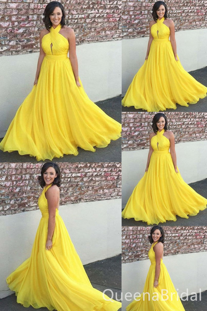 Yellow Halter A-line Prom Dresses to Impress ,WGP1319