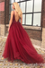 Gorgeous Sexy V-neck High Slit Open Back Sparkle Tulle Evening Gown Long Prom Dresses,WGP729