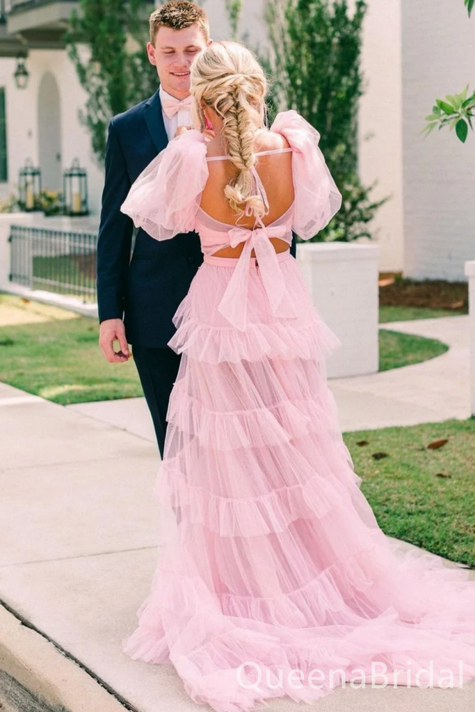 Elegant Light Pink Side Slit A-line Long Prom Dresses ,WGP1580