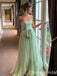 Elegant Green Spaghetti Straps A-line Straight Neck Evening Gown Maxi Long Formal Dresses Prom Dresses with Bow Knot,WGP932