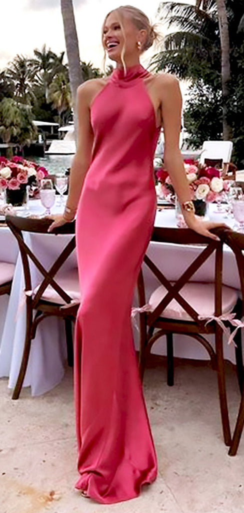 Elegant Pink Mermaid Sleeveless Side Slit Evening Prom Dresses,WGP516