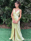 Sexy Light Yellow Spaghetti Straps Front Slit Party Dress Long Prom Dresses to Impress ,WGP1716