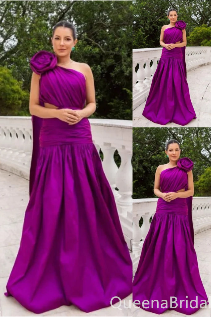 Grape One Shoulder A-line Evening Gown Maxi Long Evening Party Prom Dresses ,WGP1161