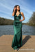 Gorgeous Green V Neck Lace up Black Mermaid Long Prom Dresses  ,WGP1590