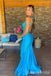 Elegant Blue V Neck Mermaid Long Prom Dresses  ,WGP1591