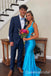 Elegant Blue V Neck Mermaid Long Prom Dresses  ,WGP1591