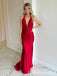 Gorgeous Red Plunging Halter Mermaid Long Prom Dresses  ,WGP1592