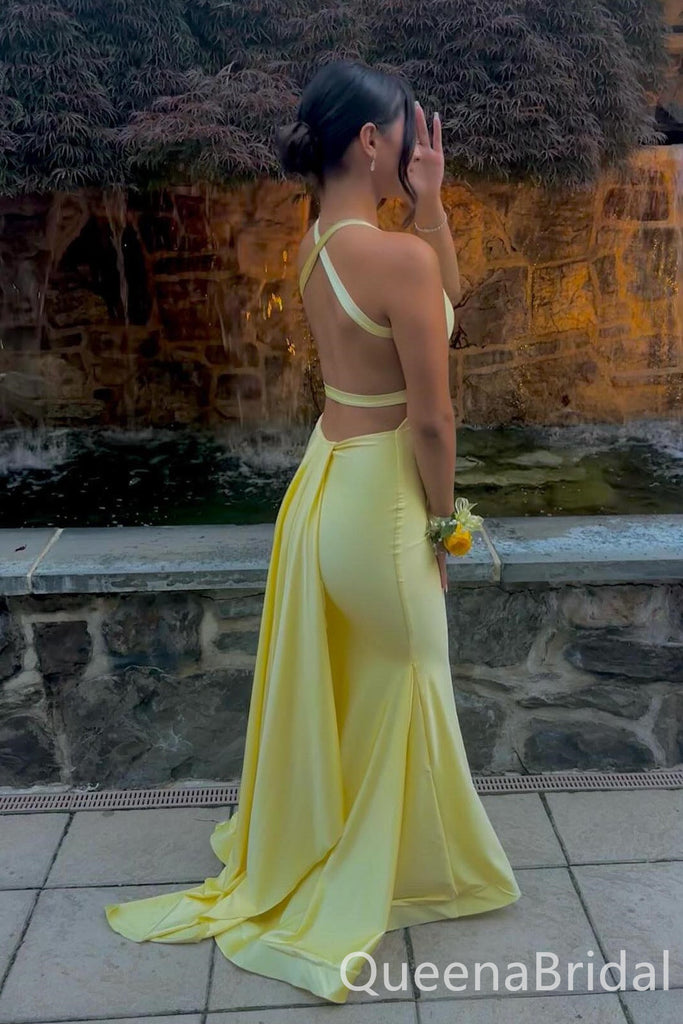 Gorgeous Pink/Yellow V Neck Mermaid Long Prom Dresses  ,WGP1597