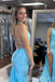 Gorgeous Blue Halter Plunging Side Slit Mermaid Long Prom Dresses  ,WGP1598