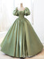 Elegant Green Bubble Sleeves A-line Lace up Back Party Dress Long Prom Dresses to Impress ,WGP1395