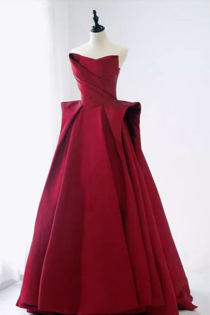 Elegant  Red Strapless A-line Lace up Back  Party Dress Long Prom Dresses to Impress ,WGP1396