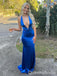 Sexy Blue Plunging Lace up Back Mermaid Long Party Dress Prom Dresses ,WGP1894