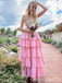 Elegant Light Pink V Neck Tiered A-line Long Party Dress Prom Dresses ,WGP1893