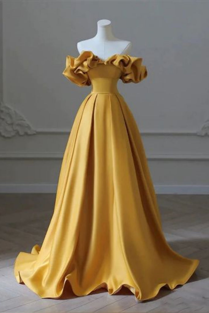 Sexy Yellow Strapless A-line Party Dress Long Prom Dresses to Impress ,WGP1397