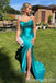 Gorgeous Blue Halter Mermaid Side Slit Long Prom Dresses ,WGP1605