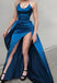 Sexy Halter With Pleats Side Slit Backless Blue Sheath Evening Prom Dresses ,WGP394