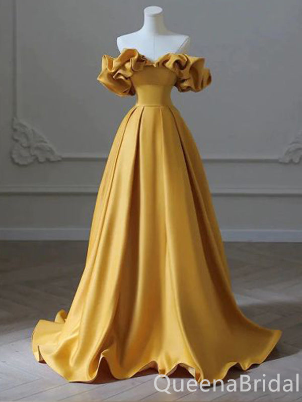 Sexy Yellow Strapless A-line Party Dress Long Prom Dresses to Impress ,WGP1397