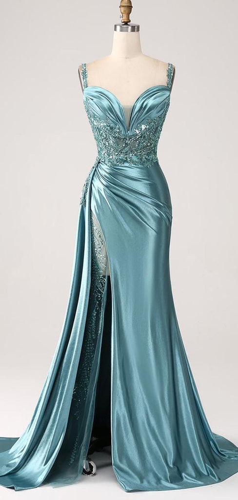 Sexy Charming Mermaid Side Slit Appliques Maxi Long Formal Prom Dresses Evening Gown ,WGP543