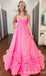 Gorgeous Strapless Pink Ruffles Sweetheart Tulle A-line Party Dress Long Prom Dresses to Impress ,WGP1633