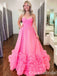 Gorgeous Strapless Pink Ruffles Sweetheart Tulle A-line Party Dress Long Prom Dresses to Impress ,WGP1633