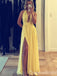 Sexy Yellow Plunging A-line Party Dress Long Prom Dresses to Impress ,WGP1398