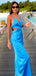 Sexy Blue Spaghetti Straps V Neck Mermaid Sleeveless Evening Prom Dresses,WGP523