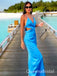 Sexy Blue Spaghetti Straps V Neck Mermaid Sleeveless Evening Prom Dresses,WGP523