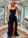 Gorgeous Strapless Black Ruffles Sweetheart Sheath Party Dress Long Prom Dresses to Impress ,WGP1634