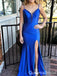 Sexy Elegant Side Slit Spaghetti Straps Evening Gown Long Prom Dresses ,WGP654