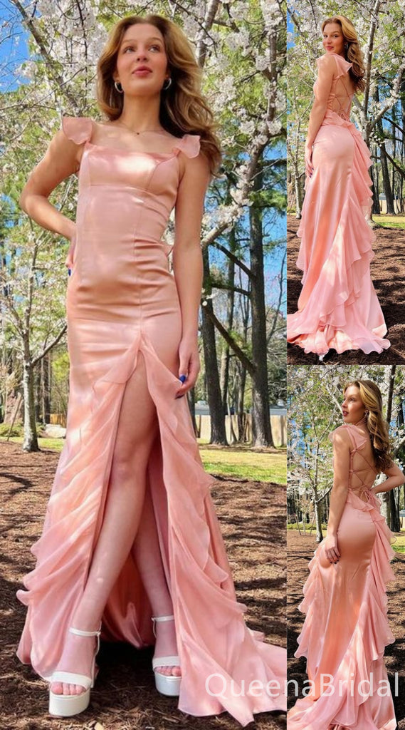 Pink Mermaid Long Prom Dresses to Impress with Slit,WGP1342