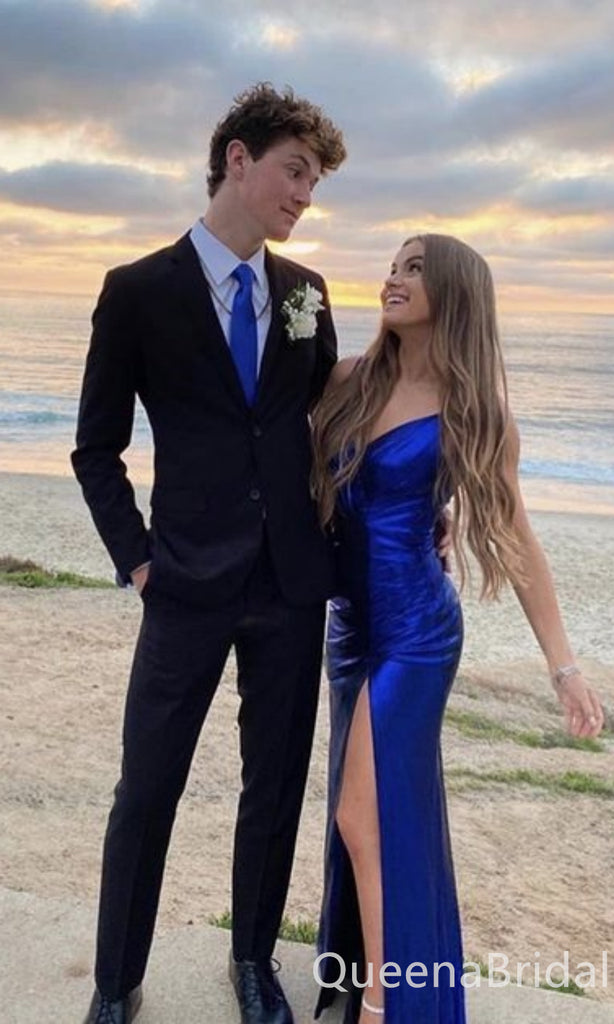 Gorgeous Side Slit Mermaid Blue One Shoulder Party Dress Long Prom Dresses to Impress ,WGP1635