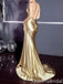 Stunning Gold Spaghetti Straps V Neck Mermaid Long Prom Dresses ,WGP1611