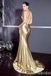 Stunning Gold Spaghetti Straps V Neck Mermaid Long Prom Dresses ,WGP1611