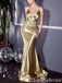 Stunning Gold Spaghetti Straps V Neck Mermaid Long Prom Dresses ,WGP1611