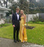 Elegant Yellow Strapless Side Slit Sheath Long Prom Dresses ,WGP1612