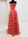 Elegant Watermelon Strapless Sweetheart Tiered A-line Long Prom Dresses ,WGP1613