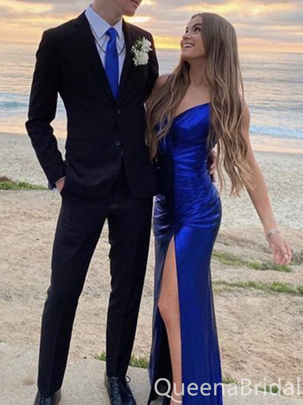 Gorgeous Side Slit Mermaid Blue One Shoulder Party Dress Long Prom Dresses to Impress ,WGP1635