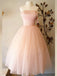 Elegant Light Pink Strapless Beaded Kneel Length Party Dress Long Prom Dresses to Impress ,WGP1401