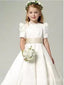 Elegant White Lace A-Line Cheap Simple Long Flower Girl Dresses with bow, FGS0049