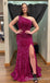 Shiny Fuchsia One Shoulder Mermaid Side Slit Party Dress Long Prom Dresses to Impress ,WGP1637