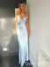 Blue Spaghetti Straps Sheath V Neck Party Dress Long Prom Dresses to Impress ,WGP1541