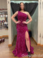 Shiny Fuchsia One Shoulder Mermaid Side Slit Party Dress Long Prom Dresses to Impress ,WGP1637