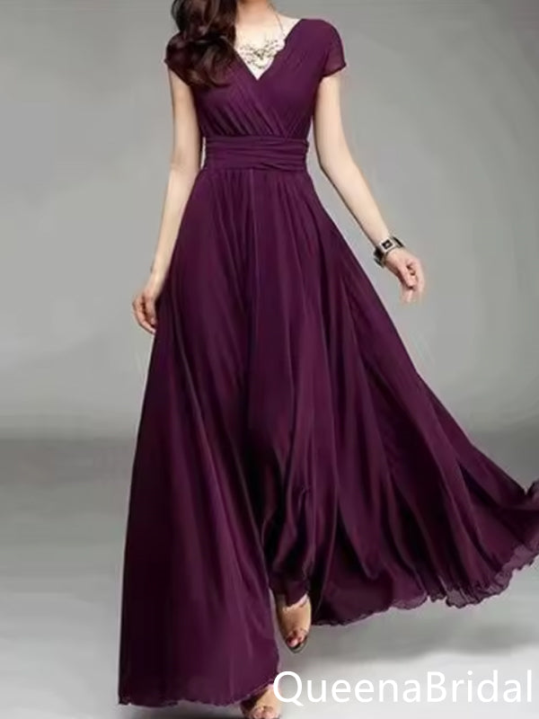 Stylish V Neck A-line Party Dress Long Prom Dresses to Impress ,WGP1522