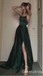 Elegant Green Spaghetti Straps Lace up Back A-line Evening Party Dress Long Prom Dresses to Impress ,WGP1379