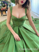 Sexy Unique Green Front Slit A-line Evening Gown Long Prom Dresses with Pleats,WGP676