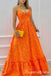 Orange Spaghetti Straps Plunging A-line Prom Dresses to Impress ,WGP1320