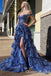 Sparkle Blue Off Shoulder Tiered A-line Lace Appliques Ruffles Long Prom Dresses to Impress ,WGP1345