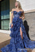 Sparkle Blue Off Shoulder Tiered A-line Lace Appliques Ruffles Long Prom Dresses to Impress ,WGP1345