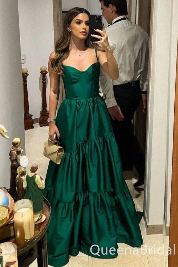 Sexy Luxury Satin Green Sweetheart A-line Long Party Dress Long Prom Dresses to Impress ,WGP1436